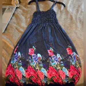 Ladie's Navy Floral Sundress with Pink & Blue Bouquet